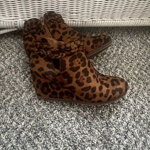 Leopard Print Wedge Ankle Boots